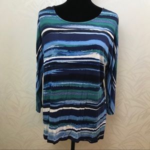 Coldwater Creek Blue Watercolor Stripe Top Size M